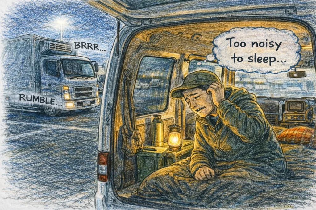 サービスエリアでの車中泊はトラックの騒音で眠れない失敗例
